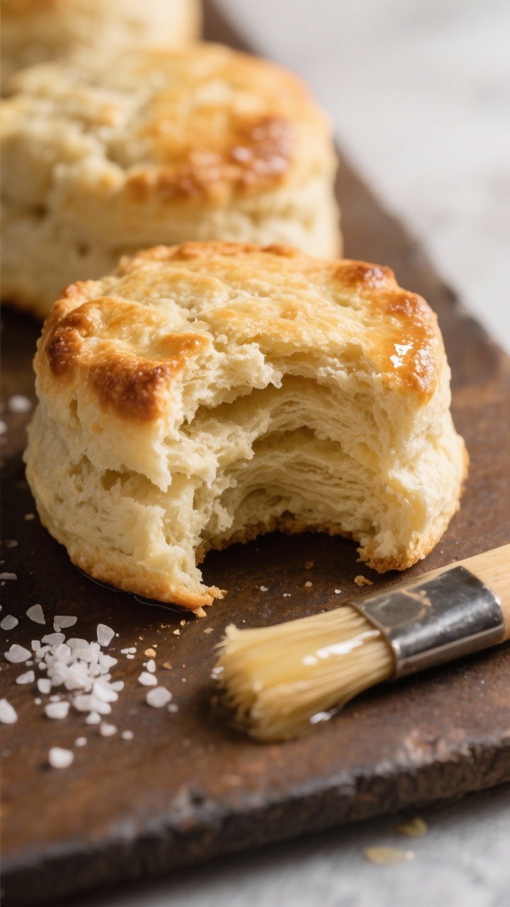 Close-up detail of ultra-tender buttermilk-style biscuits baked with kefir, torn open to reveal a mo